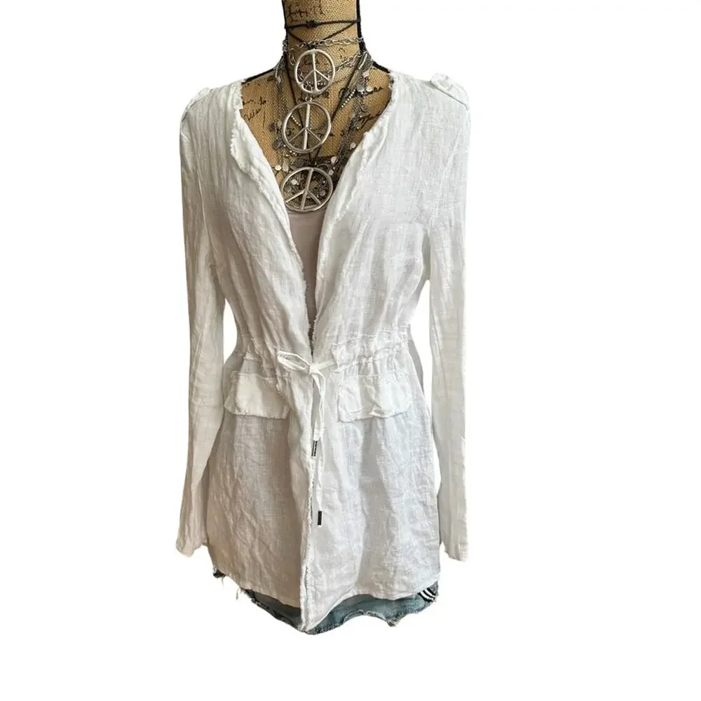 BACI - ITALIAN ORGANIC LINEN women's white jacket cardigan size MEDIUM - Picture 10 of 10